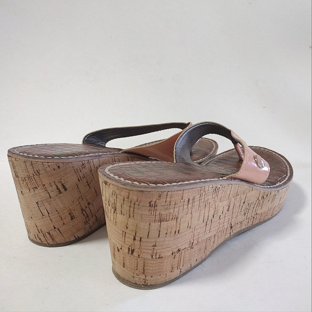 Sam Edelman Women's Romy Patent Wedge Thong Cork Platform Sandals Size 9